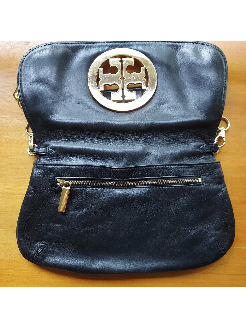 Tory Burch Reva black leather clutch bag